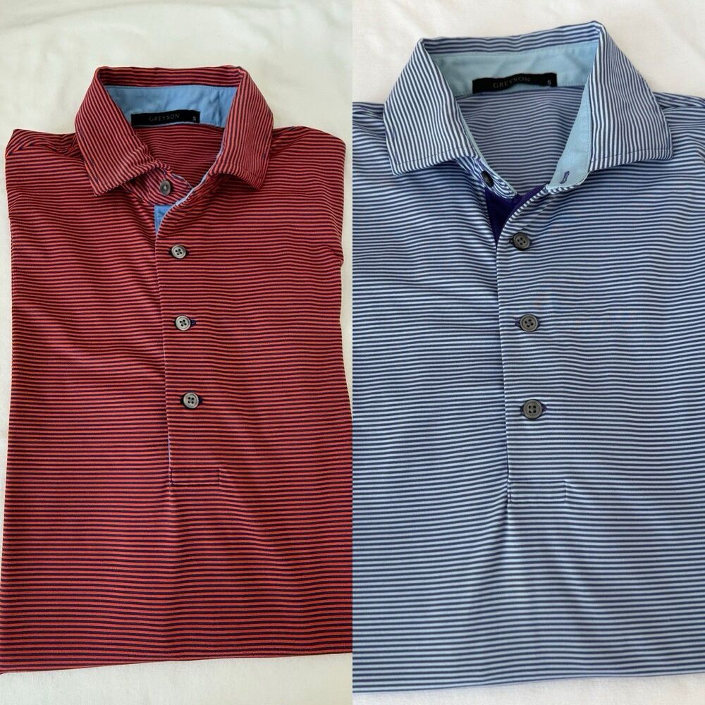 Greyson Clothiers Lot Of 2 Polo Mens Small Red Blue Performance Golf Saranac